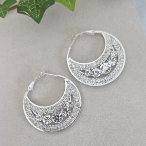 Statement Silver Pave Hoop Earrings